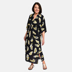 TAMSY 100% Viscose Leaf Pattern Maxi Dress (One Size 8-18) - Black