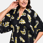 TAMSY 100% Viscose Leaf Pattern Maxi Dress (One Size 8-18) - Black