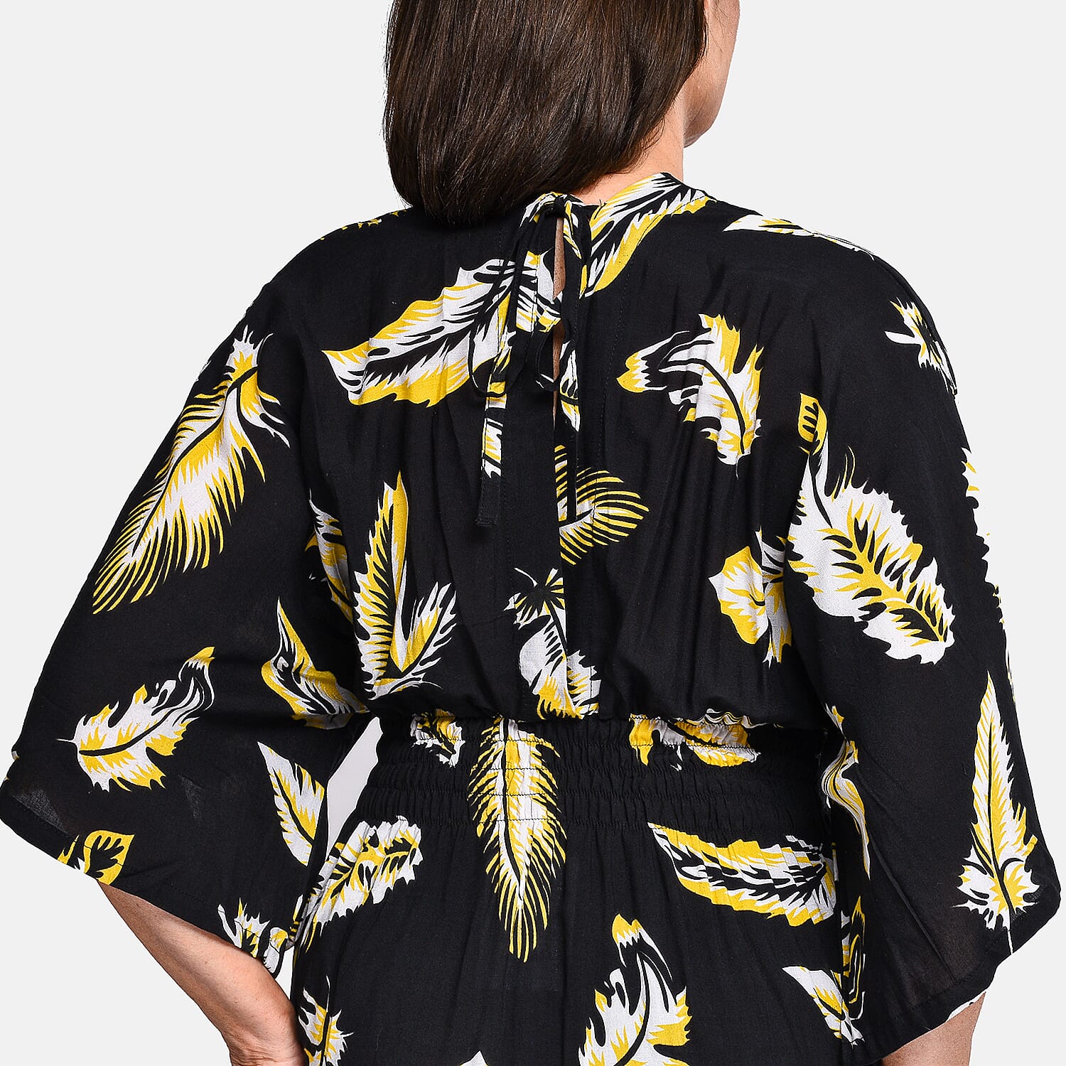 TAMSY 100% Viscose Leaf Pattern Maxi Dress (One Size 8-18) - Black