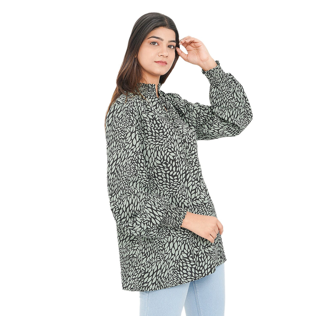TAMSY Leaf Pattern Top (Size 22) - Dark Green