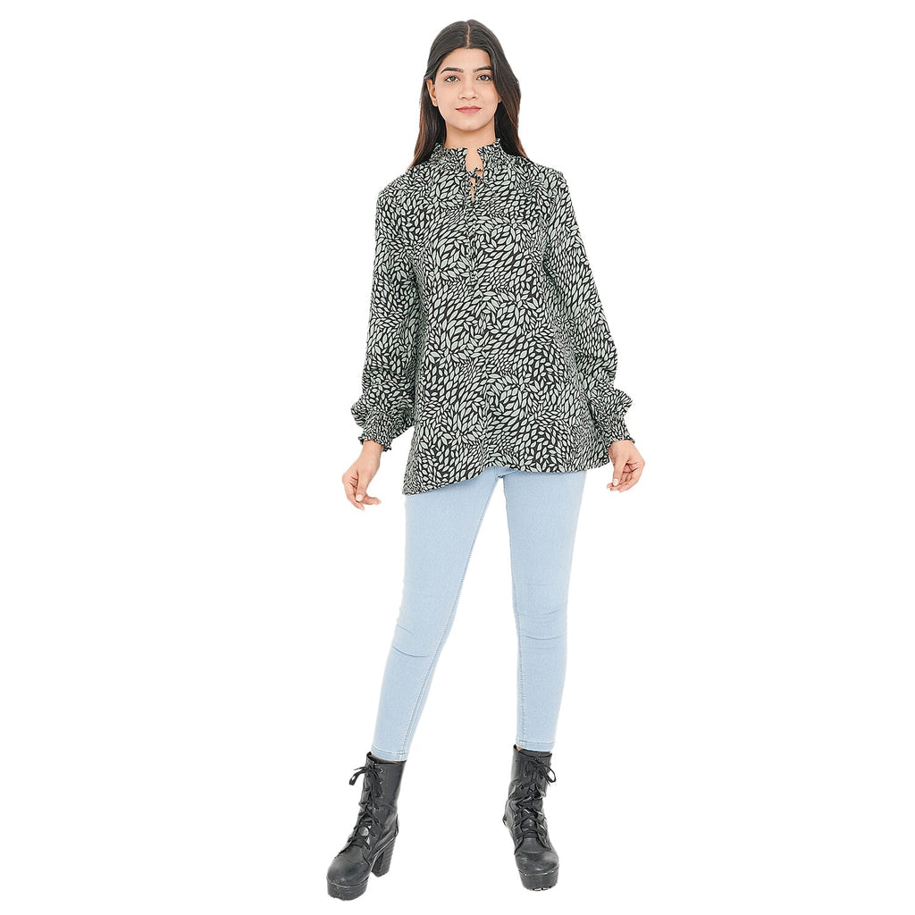 TAMSY Leaf Pattern Top (Size 22) - Dark Green