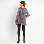 TAMSY Floral - Leaves Pattern Top (Size 8) - Blue - Black