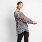 TAMSY Floral - Leaves Pattern Top (Size 8) - Blue - Black