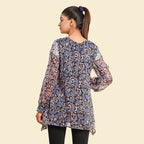 TAMSY Floral - Leaves Pattern Top (Size 12) - Blue - Black