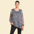TAMSY Floral - Leaves Pattern Top (Size 10) - Blue - Black