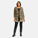 TAMSY 100% Acrylic Leopard Print Cardigan (Size M) - Grey and Black
