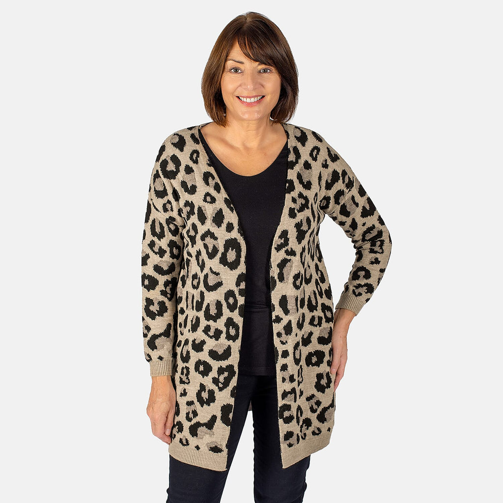 TAMSY Leopard Print Cardigan (Size XL) - Peach and Black