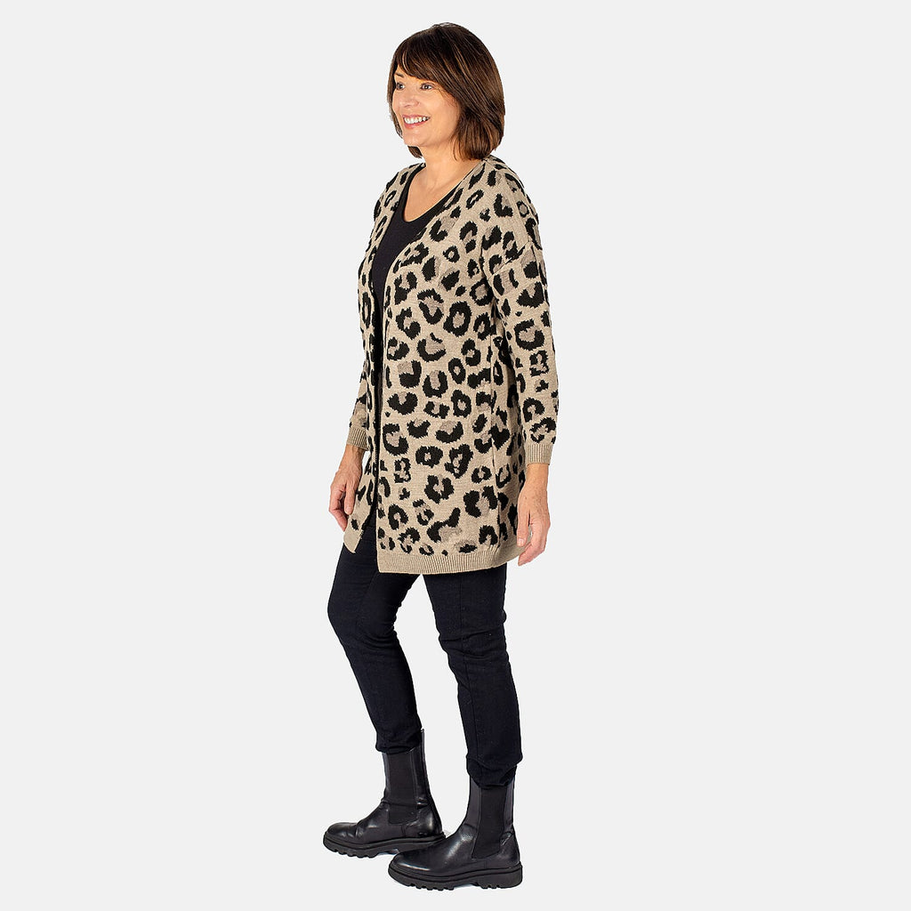 TAMSY Leopard Print Cardigan (Size XL) - Peach and Black