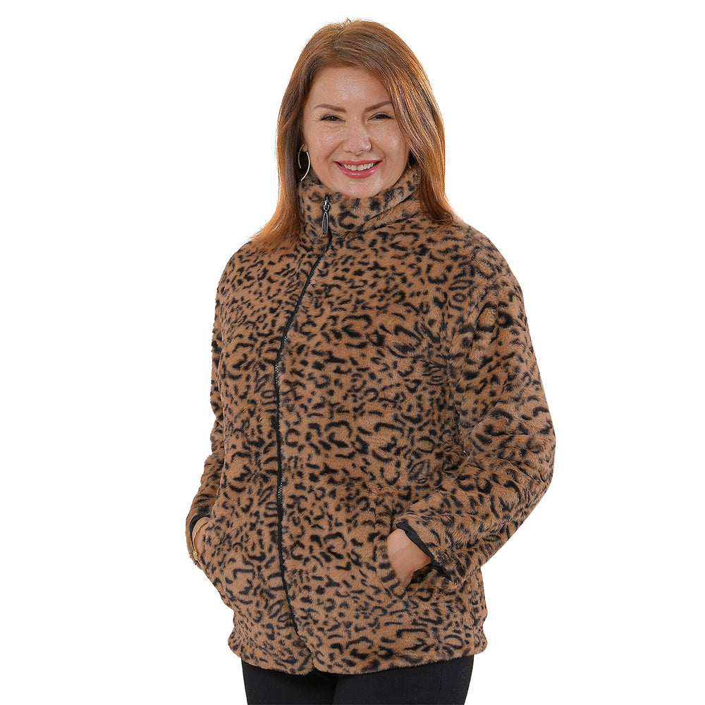 TAMSY Leopard Pattern Faux Fur Coat (Size M)  - Brown
