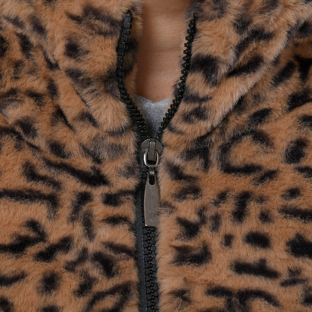 TAMSY Leopard Pattern Faux Fur Coat (Size M)  - Brown