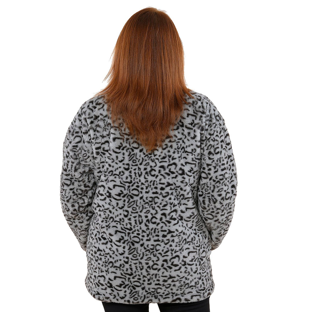 TAMSY Leopard Pattern Faux Fur Coat (Size L 16 to 18)  - Grey