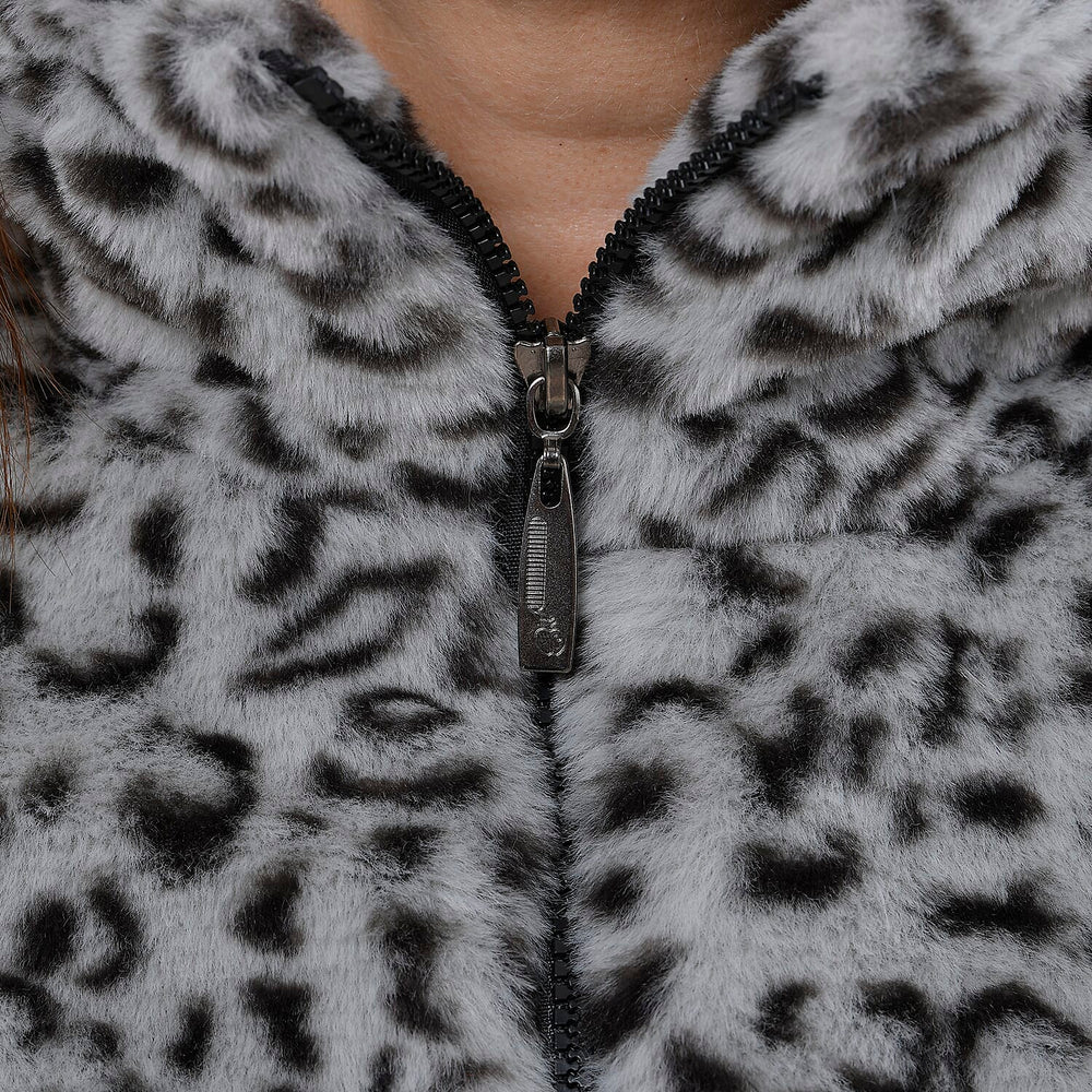 TAMSY Leopard Pattern Faux Fur Coat (Size M 12 -14)  - Grey