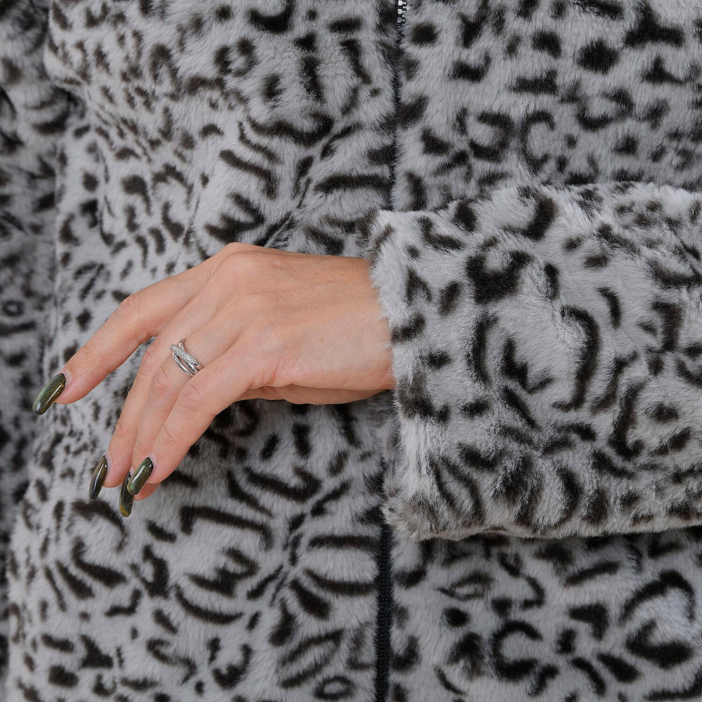 TAMSY Leopard Pattern Faux Fur Coat (Size S)  - Grey