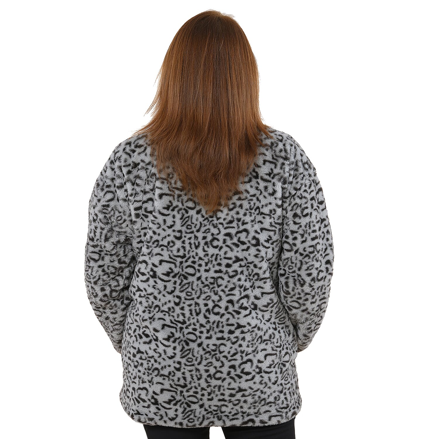 TAMSY Leopard Pattern Faux Fur Coat (Size XXL)  - Grey