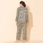 Doorbuster - TAMSY Leopard Pattern Silk Like Nightwear Set (Size M) - Champagne