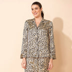 Doorbuster - TAMSY Leopard Pattern Silk Like Nightwear Set (Size M) - Champagne