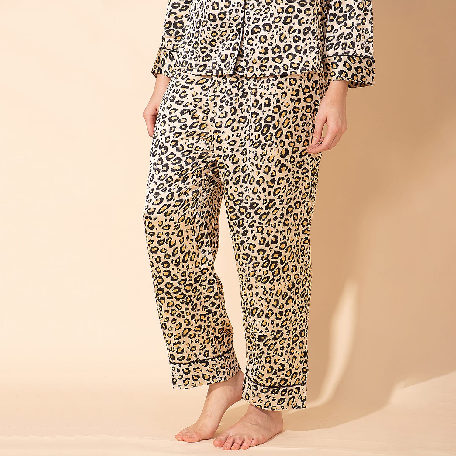 Doorbuster - TAMSY Leopard Pattern Silk Like Nightwear Set (Size M) - Champagne