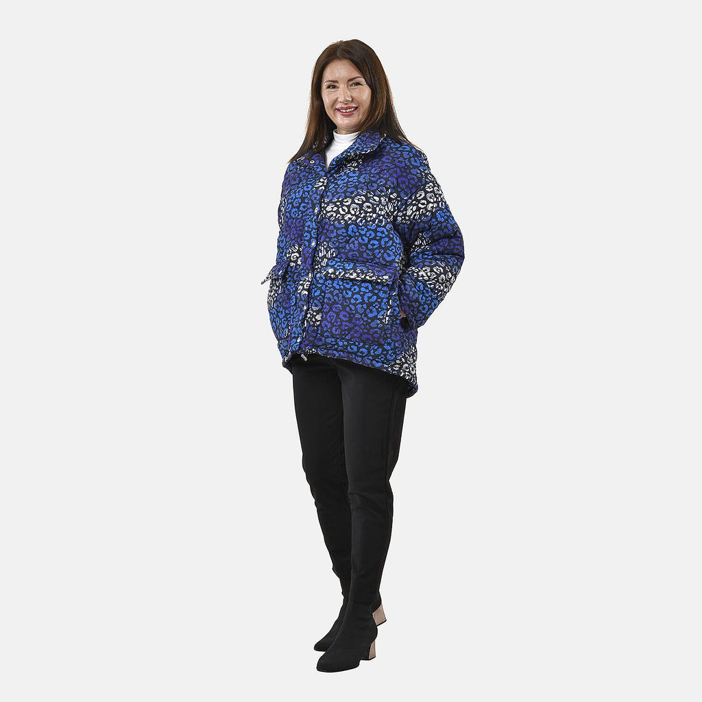 TAMSY Leopard Pattern Padded Long Sleeves Coat (Size M,12-14)- Blue