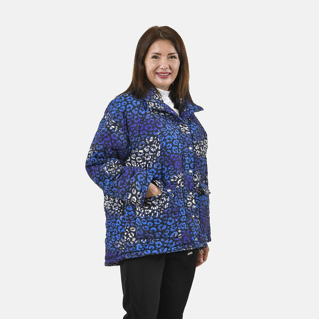 TAMSY Leopard Pattern Padded Long Sleeves Coat (Size M,12-14)- Blue