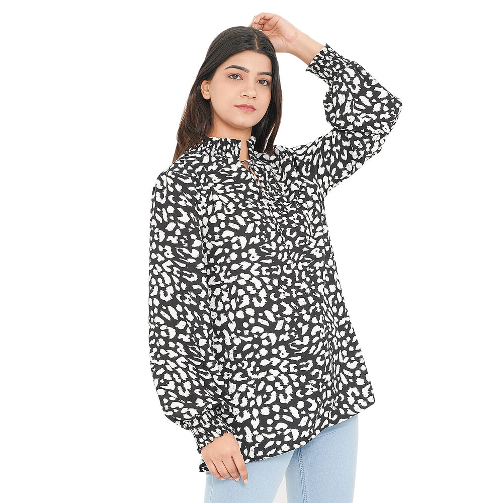 TAMSY Leopard Pattern Top (Size 8) - Black