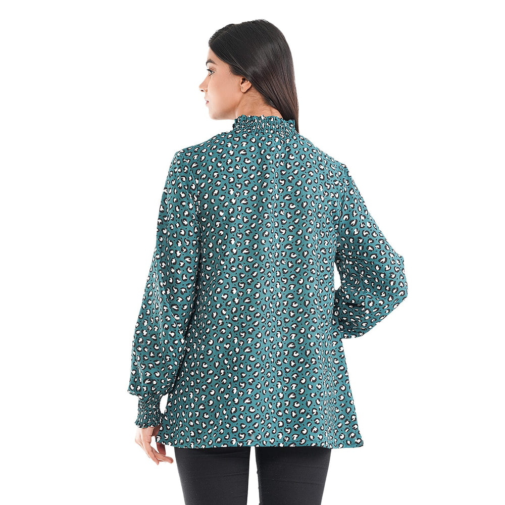 TAMSY Leopard Pattern Top (Size 8) - Green, Black - White