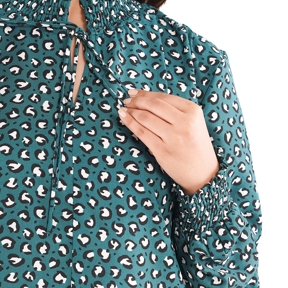 TAMSY Leopard Pattern Top (Size 8) - Green, Black - White