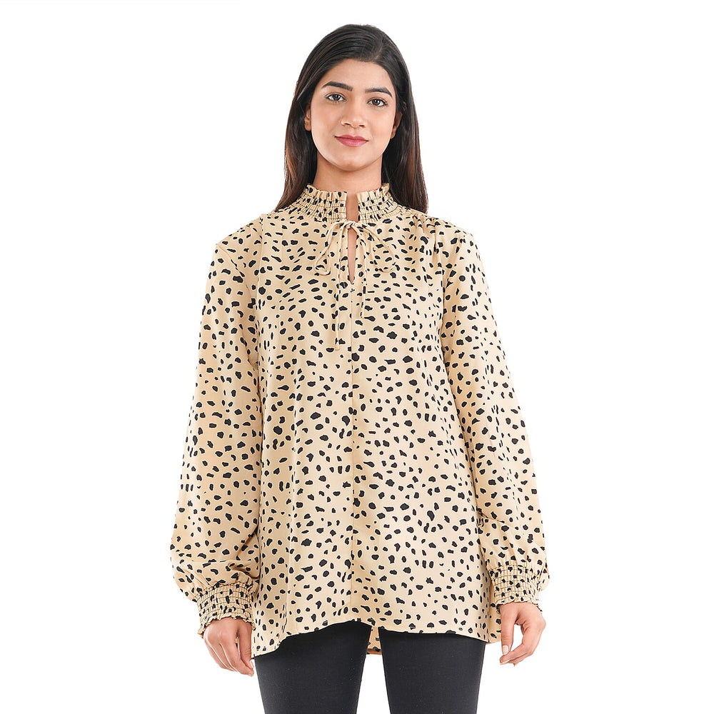 TAMSY Leopard Pattern Top (Size 8) - Beige - Black