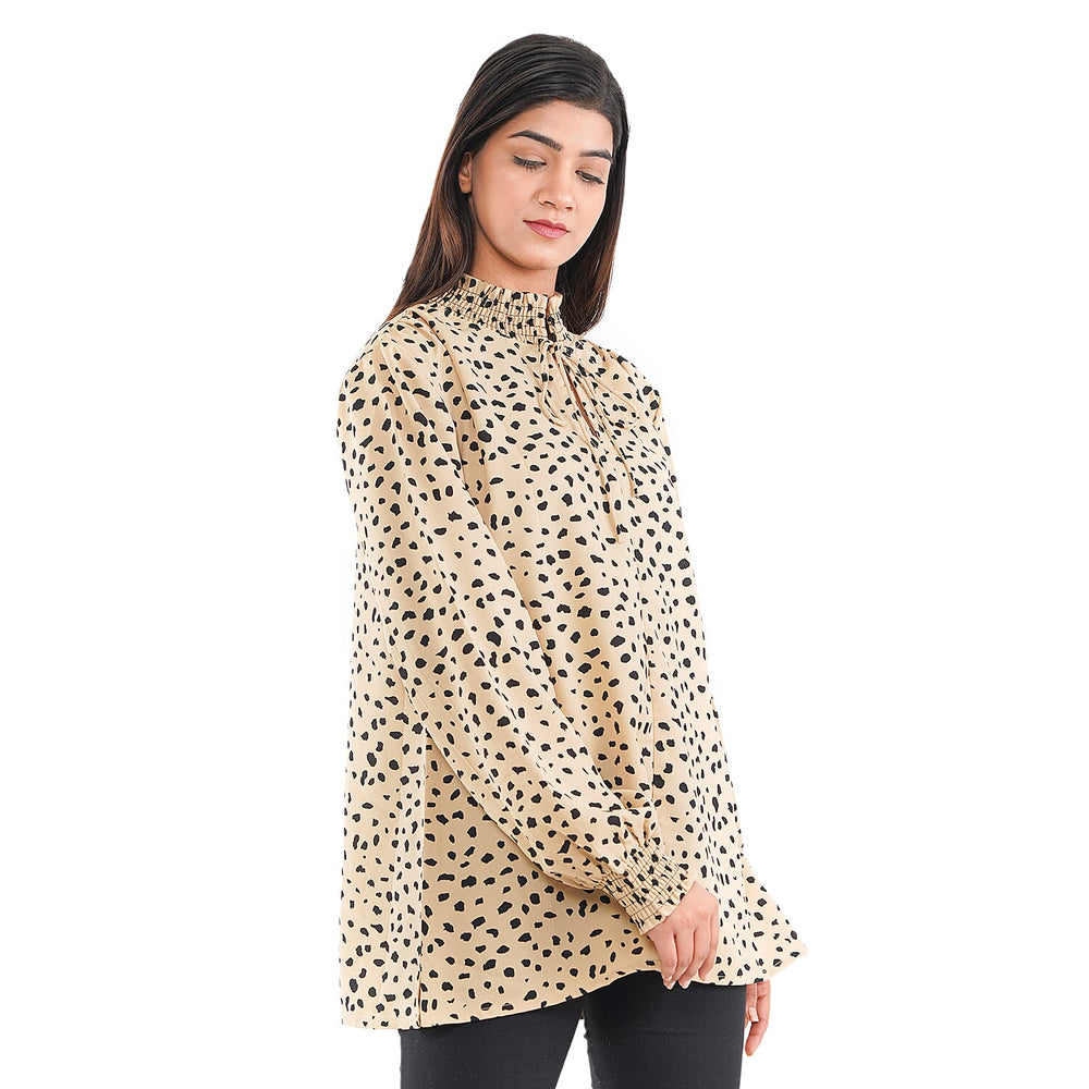 TAMSY Leopard Pattern Top (Size 8) - Beige - Black