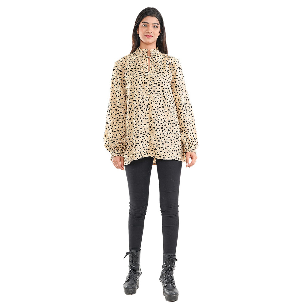 TAMSY Leopard Pattern Top (Size 8) - Beige - Black