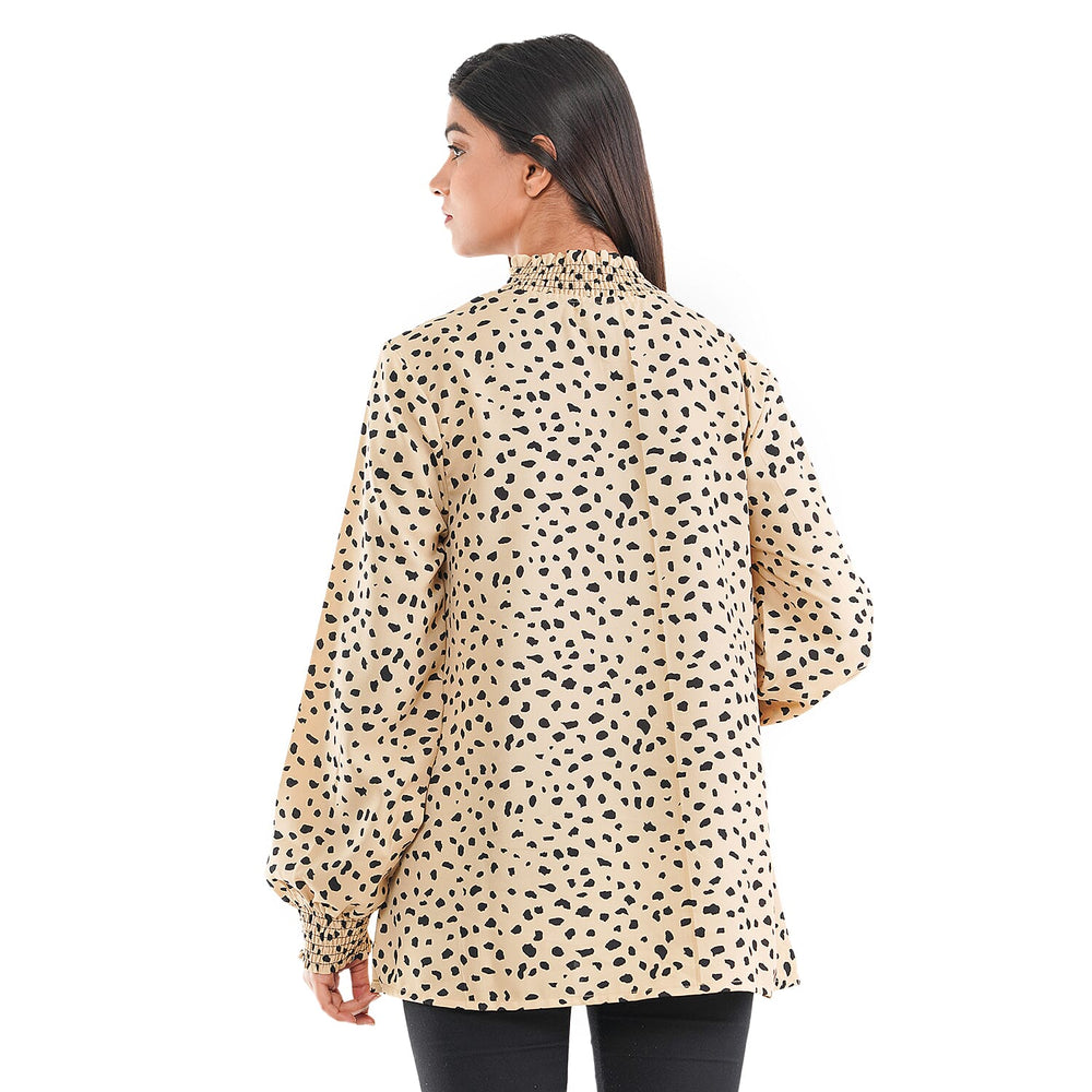 TAMSY Leopard Pattern Top (Size 8) - Beige - Black