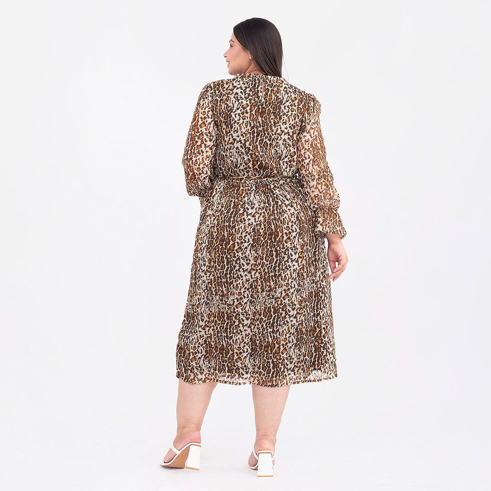 Tamsy  Long Sleeved Dress with Button on Back and Elastic Loop (Size S, 8-10) - Brown