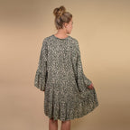 TAMSY 100% Viscose Leopard Print Smock Tunic One Size, (Fits 8-20) - Khaki