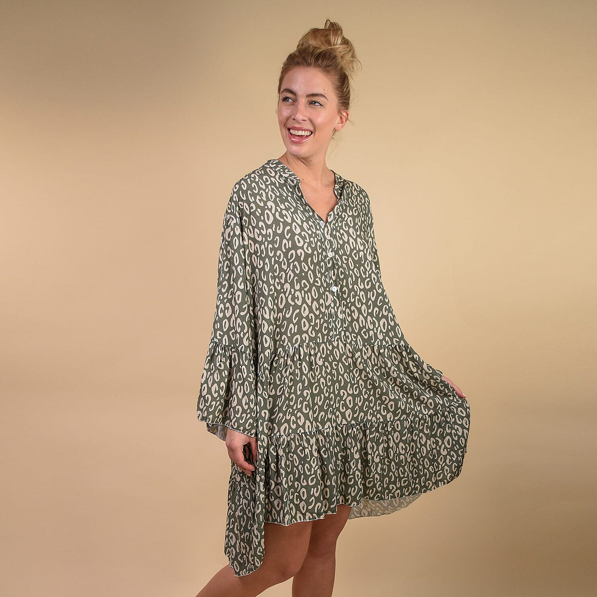 TAMSY 100% Viscose Leopard Print Smock Tunic One Size