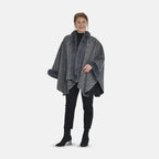 TAMSY Double Layer Knit Faux Fur Kimono - Grey
