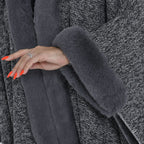 TAMSY Double Layer Knit Faux Fur Kimono - Grey