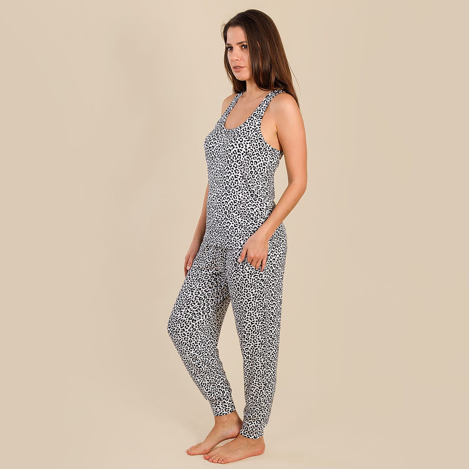 Tamsy Jersey Lounge Cuffed Joggers (Size S,8-10) - Black - White