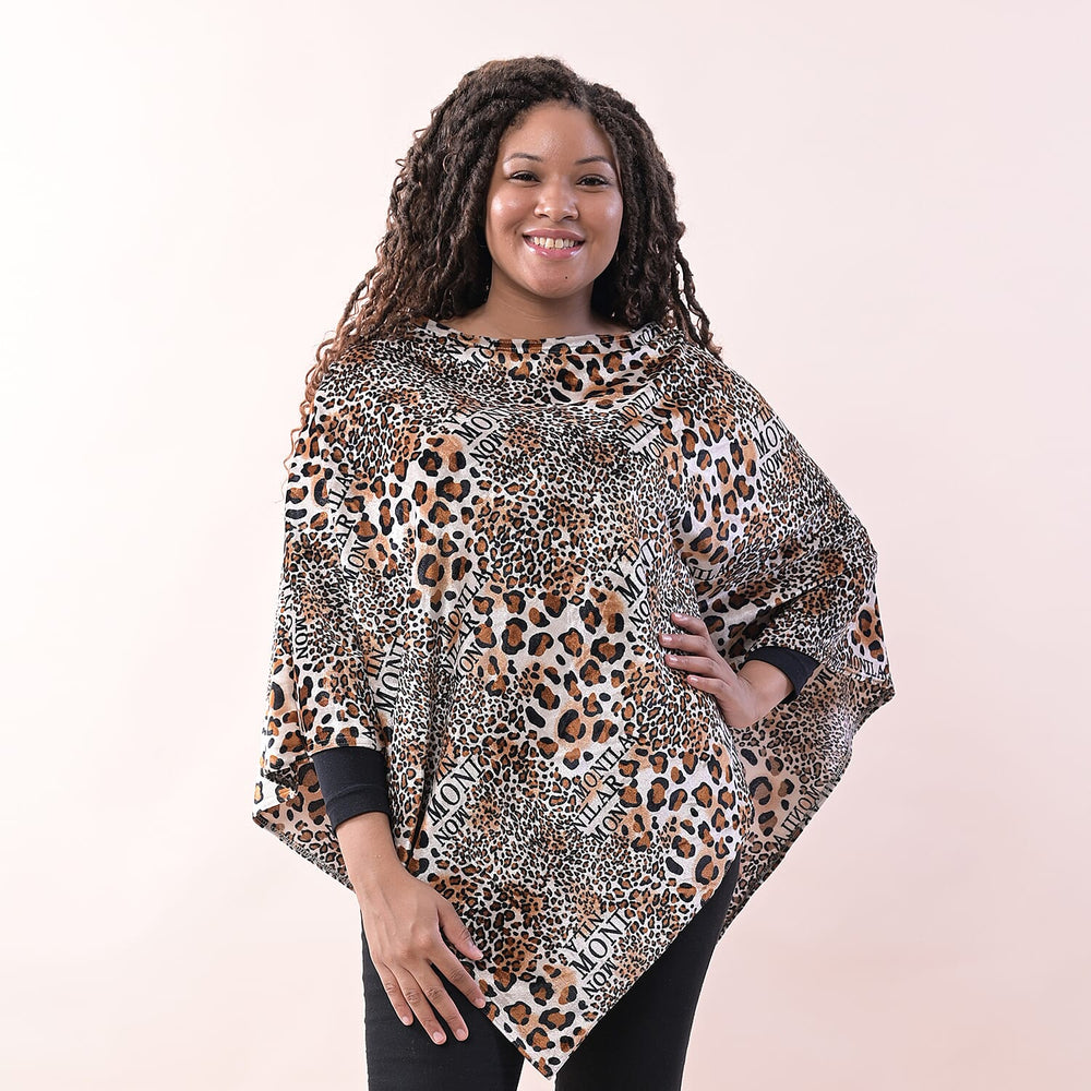 TAMSY Leopard Pattern Poncho (Size One Size) - White - Brown