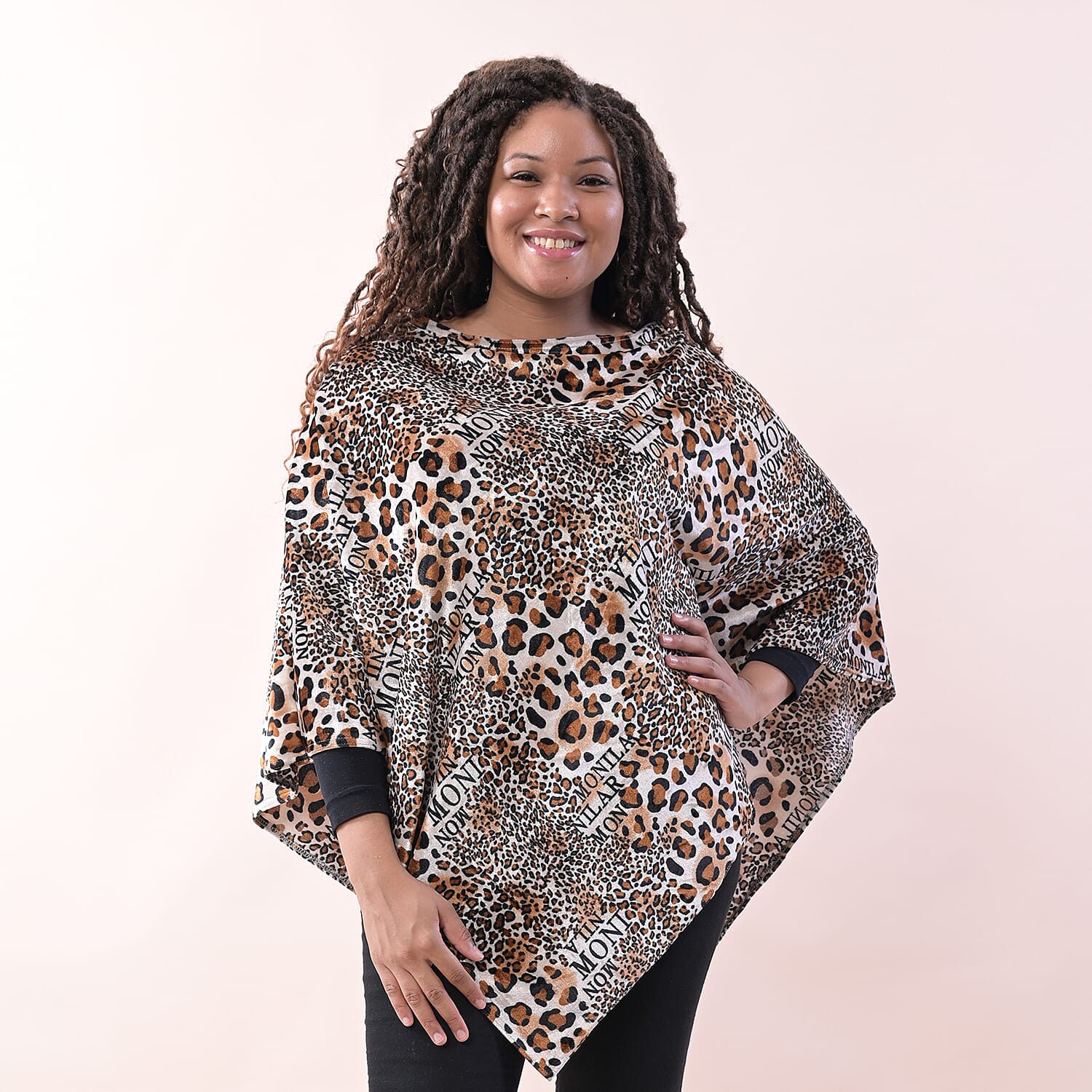 TAMSY Leopard Pattern Poncho (Size One Size) - White - Brown
