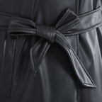 TAMSY Long Coat with Two Pockets and Adjustable Waist Belt (Size L, 16-18) - Black