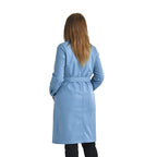 TAMSY Long Coat with Two Pockets and Adjustable Waist Belt (Size M,12-14) - Blue
