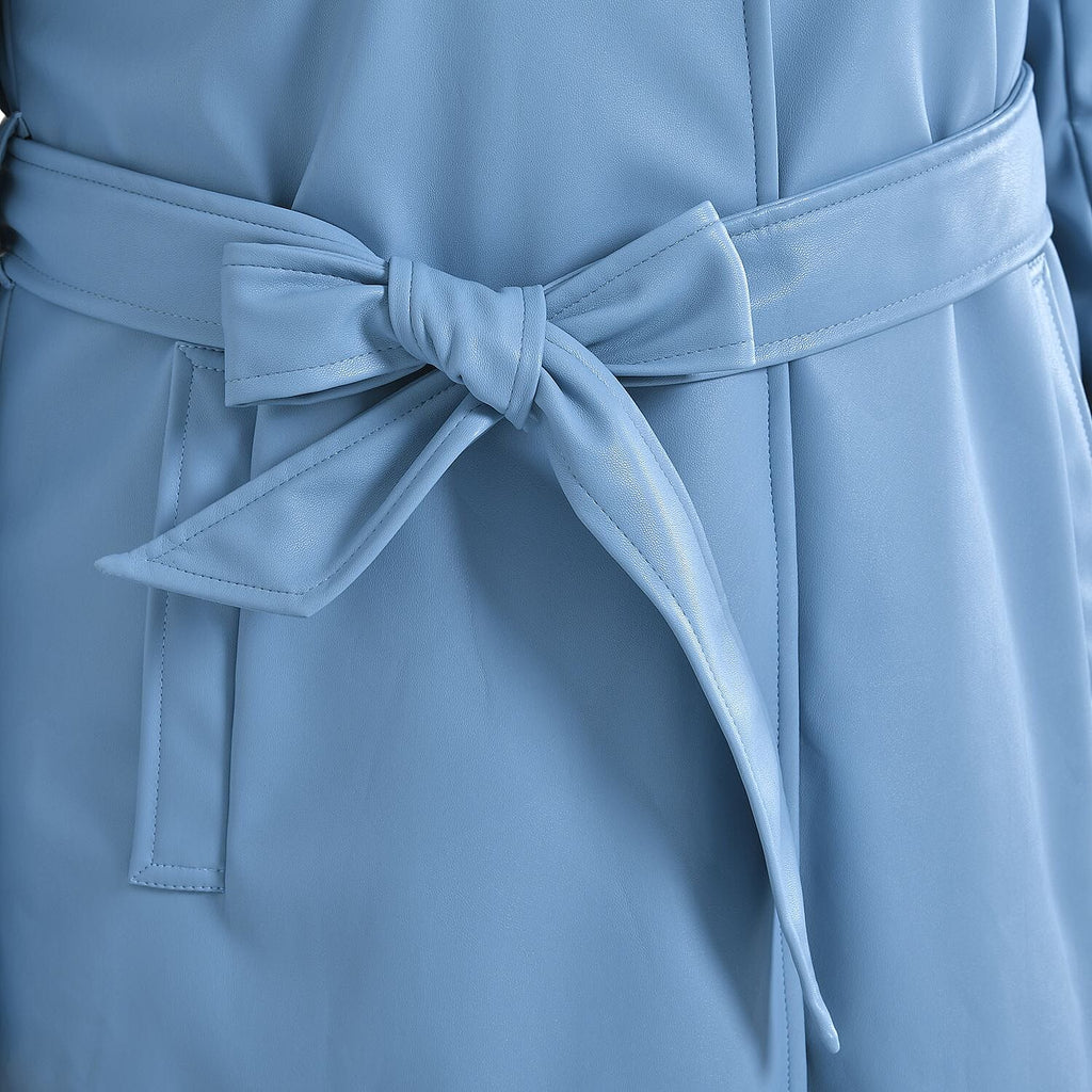 TAMSY Long Coat with Two Pockets and Adjustable Waist Belt (Size M,12-14) - Blue