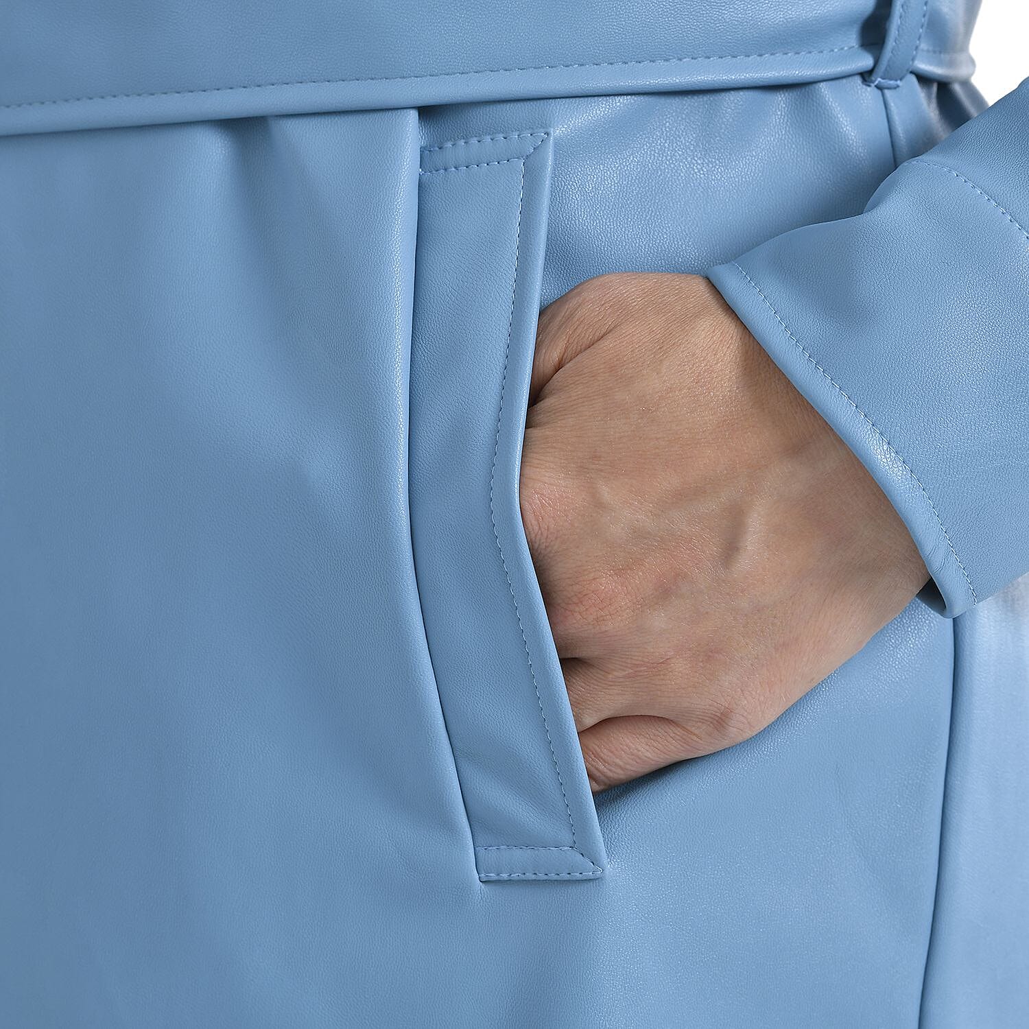 TAMSY Long Coat with Two Pockets and Adjustable Waist Belt (Size M,12-14) - Blue