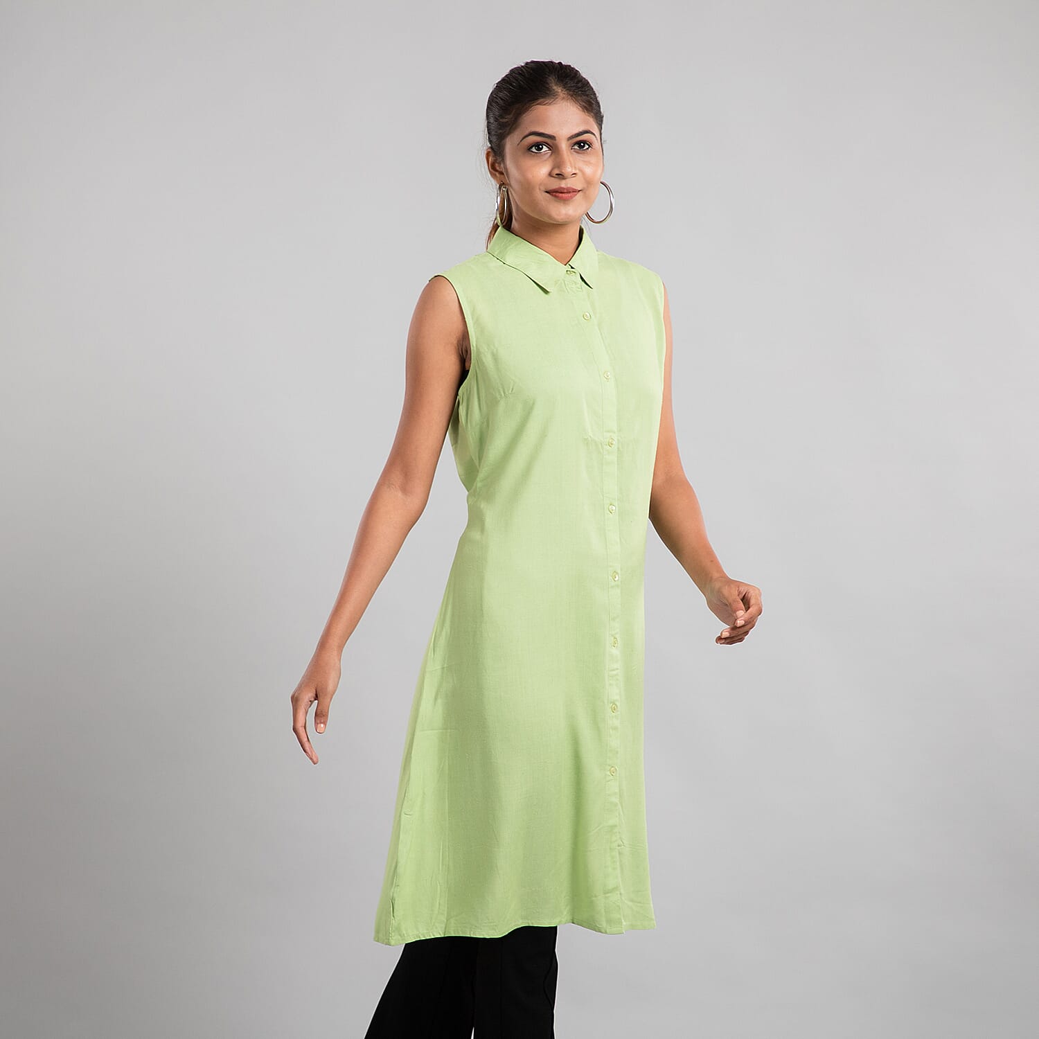 TAMSY 100% Viscose Long Length Sleeveless Top (Size-12) - Oil Green