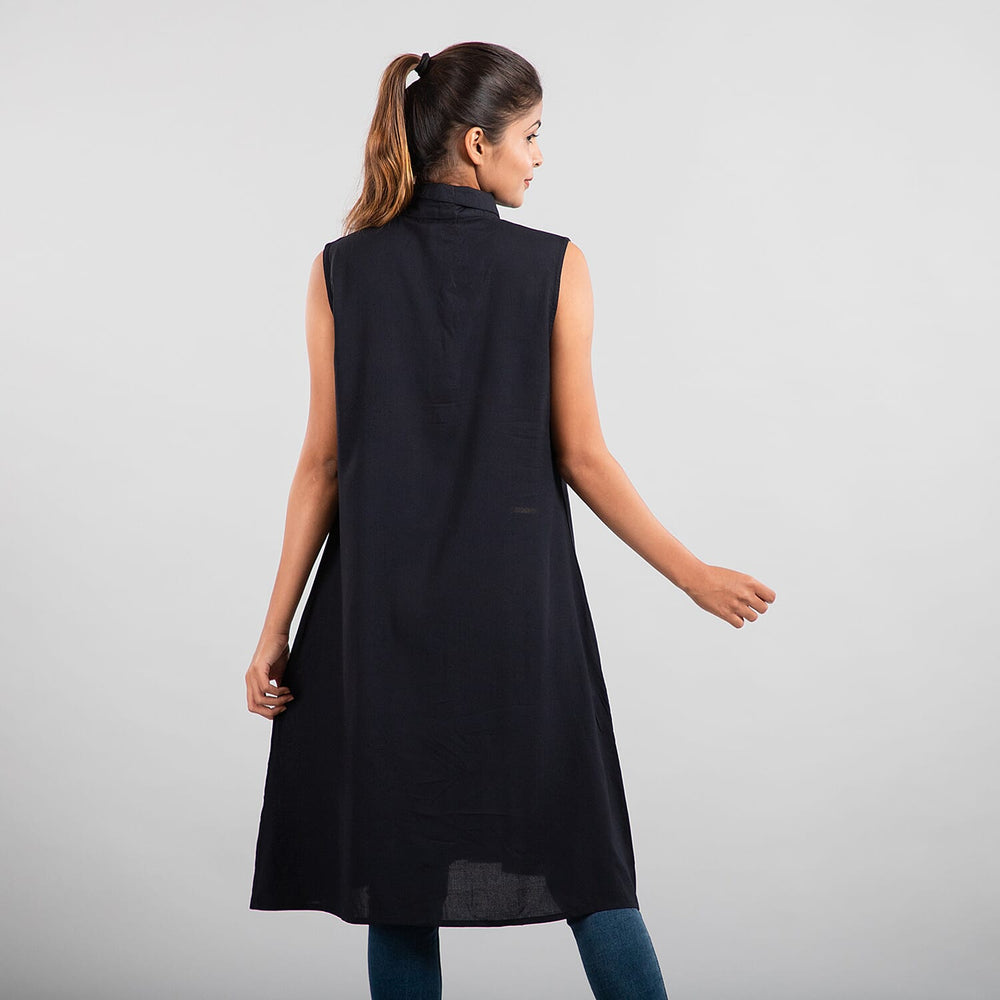 TAMSY 100% Viscose Long Length Sleeveless Top (Size-16) - Black