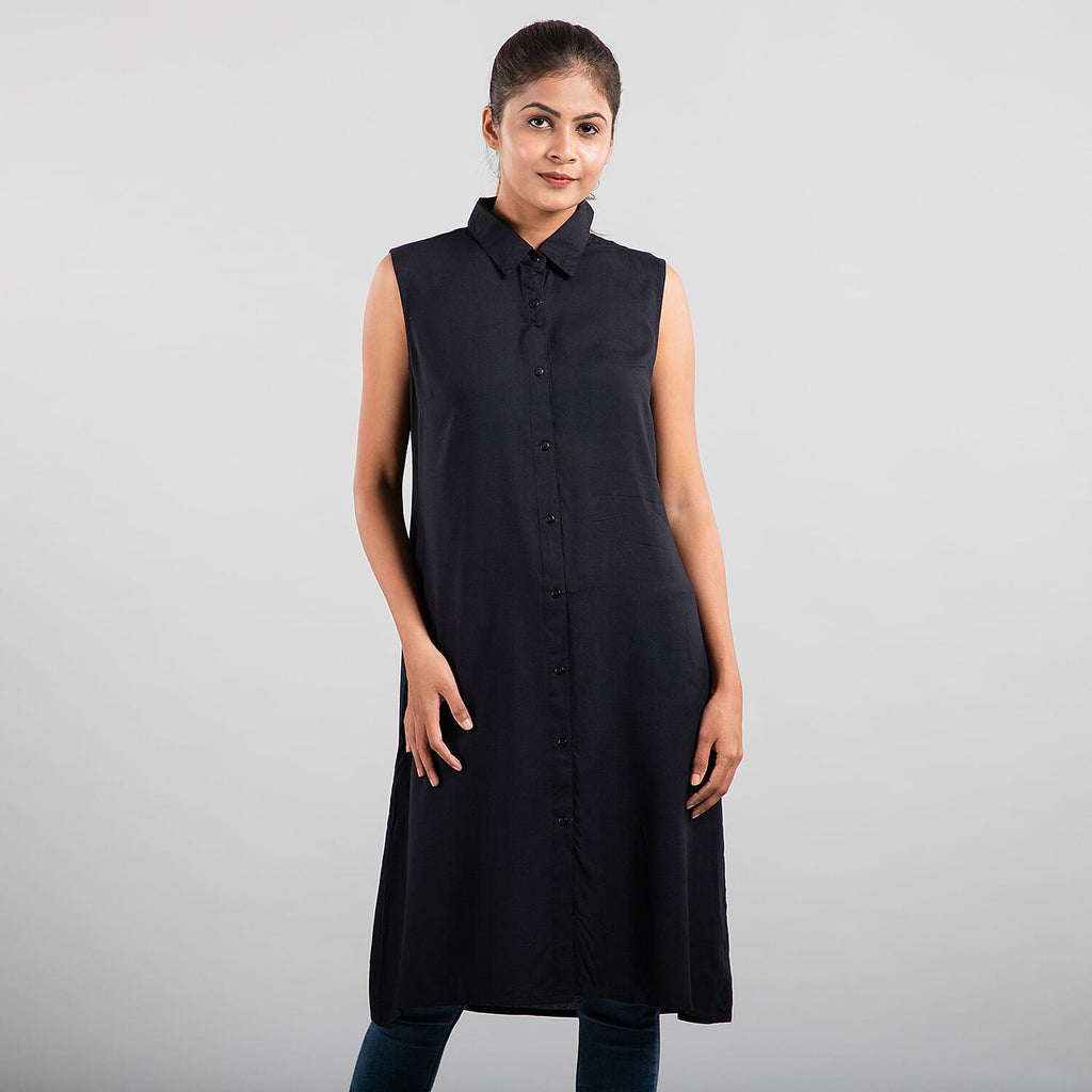 TAMSY 100% Viscose Long Length Sleeveless Top (Size-18) - Black