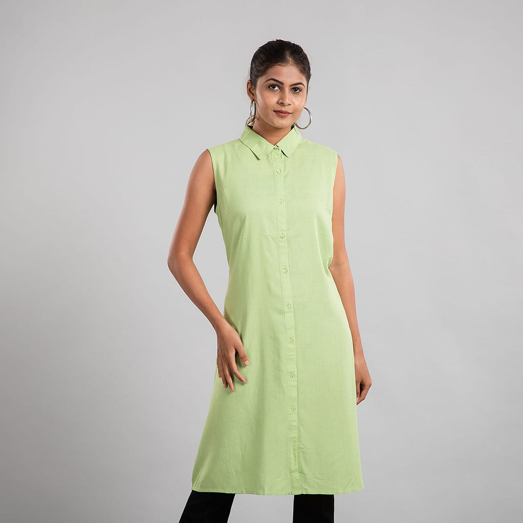 TAMSY 100% Viscose Long Length Sleeveless Top (Size-18) - Pista Green