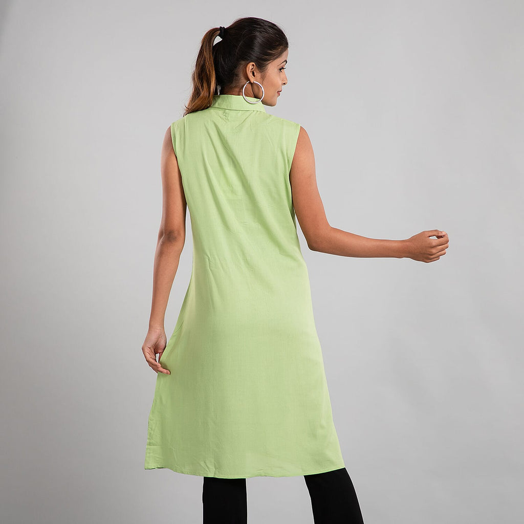 TAMSY 100% Viscose Long Length Sleeveless Top (Size-18) - Pista Green