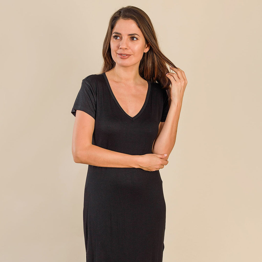Tamsy Jersey Long Lounge Dress (Size M, 12-14) - Black