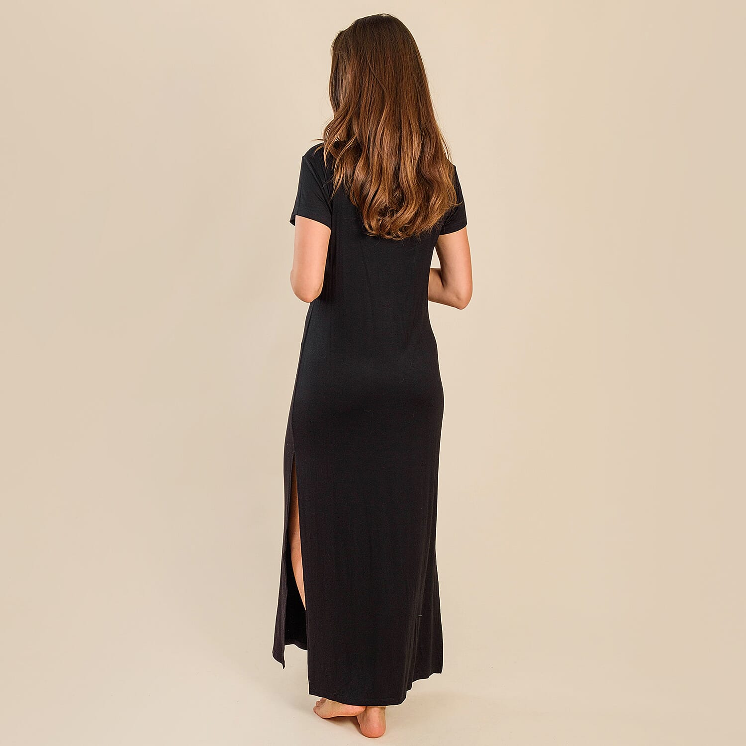 Tamsy Jersey Long Lounge Dress (Size XXL, 24-26) - Black