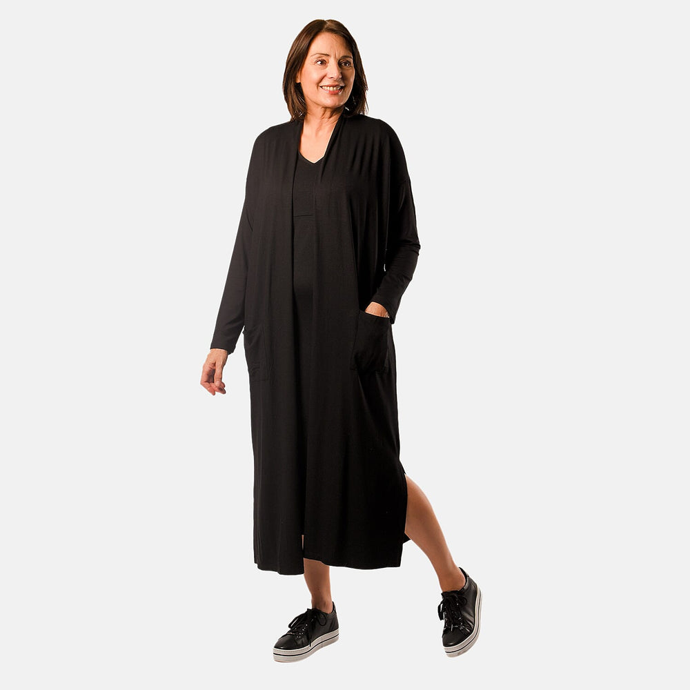 Long Sleeve V - Neck Full Sleeves Dress (Size M) - Black